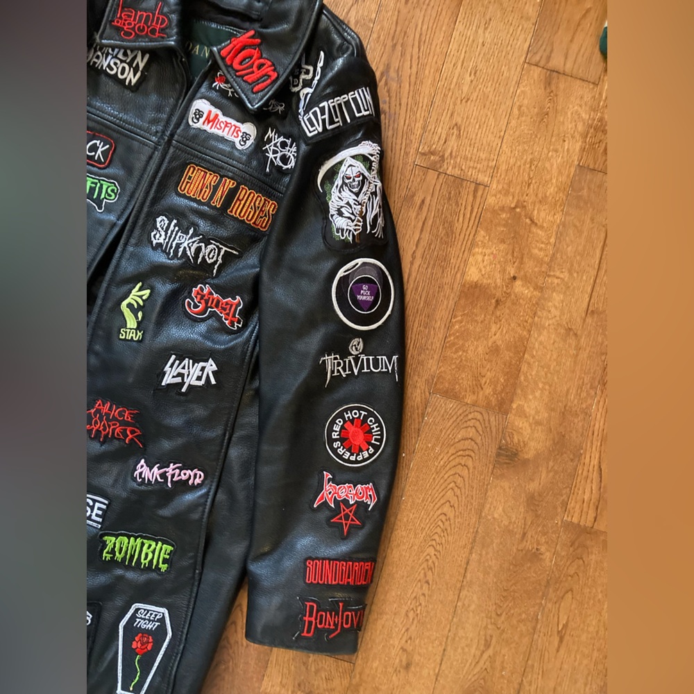 Danier Black Leather Jacket with Band Logos - Picture 3 of 8